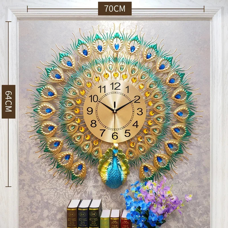 Creative Peacock Wall Clocks European Light Luxury Wall Clocks Home Decor Items Living Room Decoration Home Fashion Wall Clock