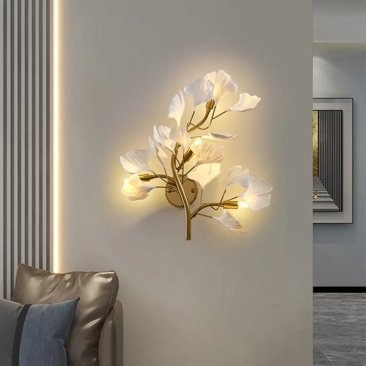 Luxury Acrylic Ginkgo Leaf Wall Lamp Living Room Background Creative Wall Light Foyer Hallway Bedroom Bedside Nordic Light