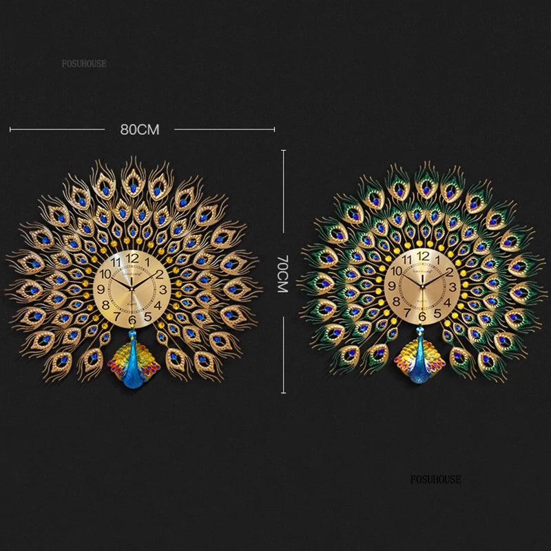 Creative Peacock Wall Clocks European Light Luxury Wall Clocks Home Decor Items Living Room Decoration Home Fashion Wall Clock