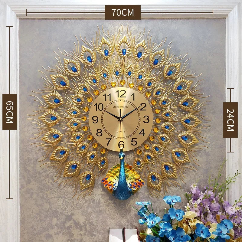 Creative Peacock Wall Clocks European Light Luxury Wall Clocks Home Decor Items Living Room Decoration Home Fashion Wall Clock