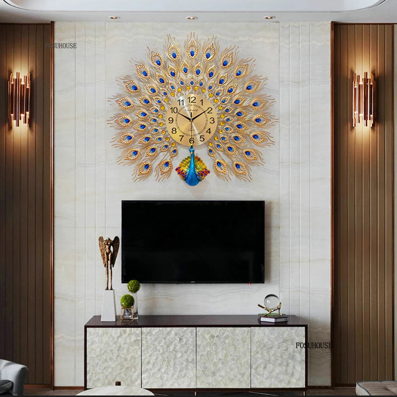 Creative Peacock Wall Clocks European Light Luxury Wall Clocks Home Decor Items Living Room Decoration Home Fashion Wall Clock