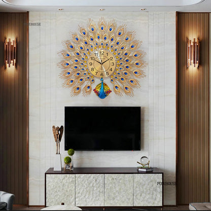 Creative Peacock Wall Clocks European Light Luxury Wall Clocks Home Decor Items Living Room Decoration Home Fashion Wall Clock