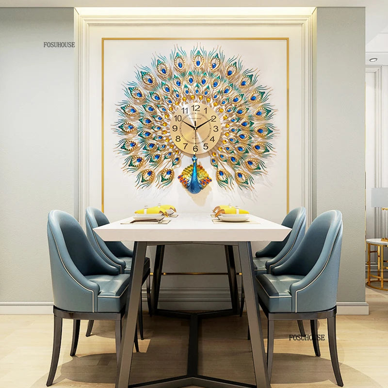 Creative Peacock Wall Clocks European Light Luxury Wall Clocks Home Decor Items Living Room Decoration Home Fashion Wall Clock