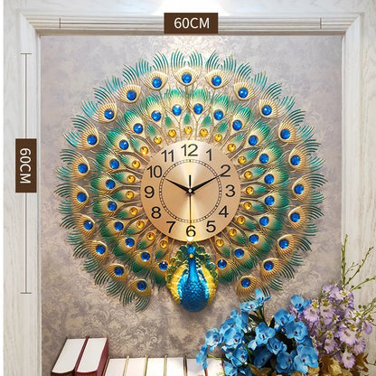 Creative Peacock Wall Clocks European Light Luxury Wall Clocks Home Decor Items Living Room Decoration Home Fashion Wall Clock