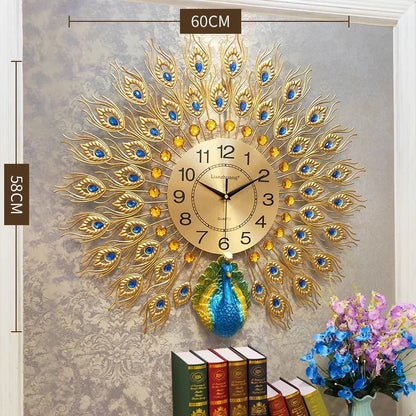 Creative Peacock Wall Clocks European Light Luxury Wall Clocks Home Decor Items Living Room Decoration Home Fashion Wall Clock
