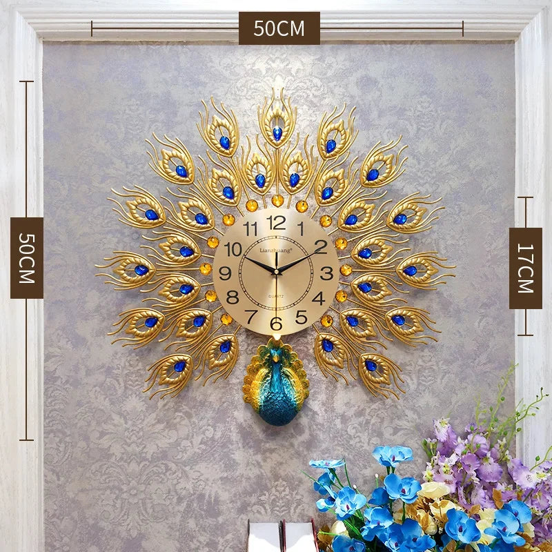 Creative Peacock Wall Clocks European Light Luxury Wall Clocks Home Decor Items Living Room Decoration Home Fashion Wall Clock
