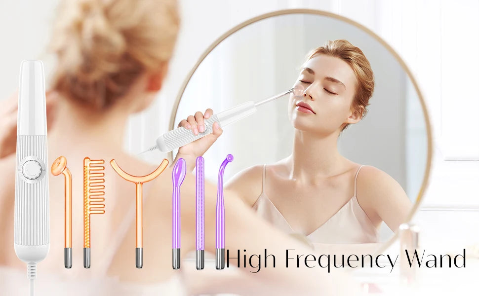 Darsonval New High Frequency Facial Machine Skin Therapy With 6 Neon & Argon Wands Remove Wrinkles Acne Facial Therapy Wand