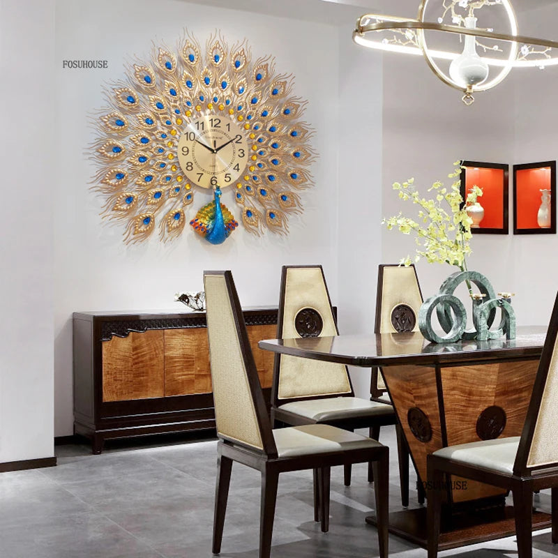 Creative Peacock Wall Clocks European Light Luxury Wall Clocks Home Decor Items Living Room Decoration Home Fashion Wall Clock