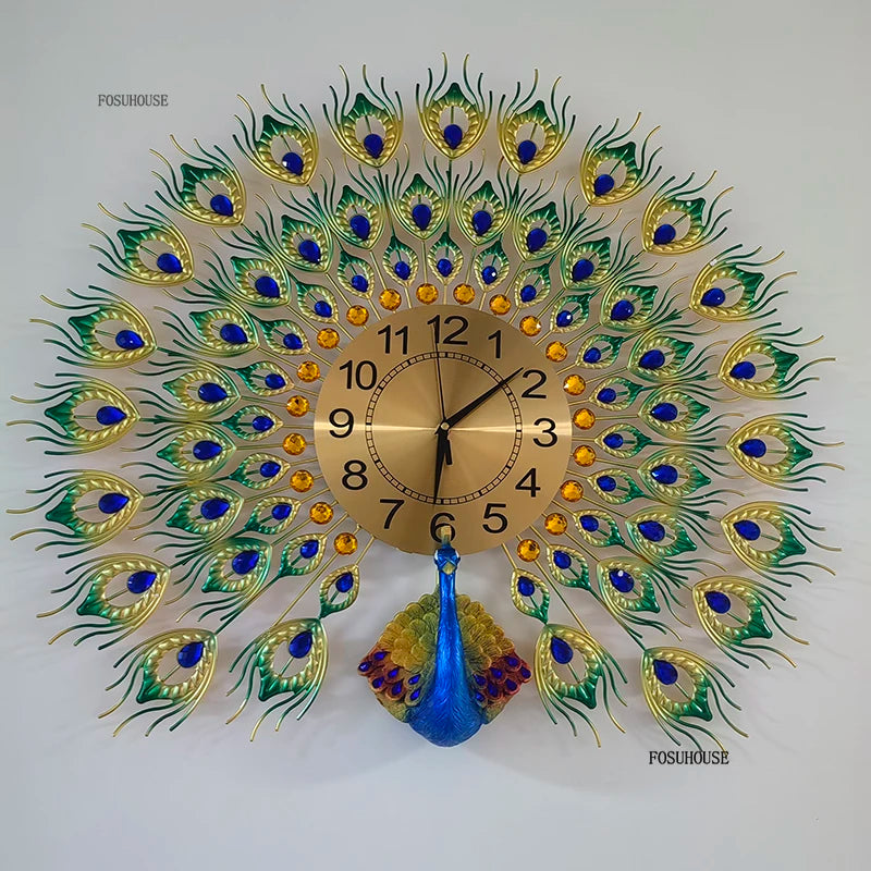 Creative Peacock Wall Clocks European Light Luxury Wall Clocks Home Decor Items Living Room Decoration Home Fashion Wall Clock