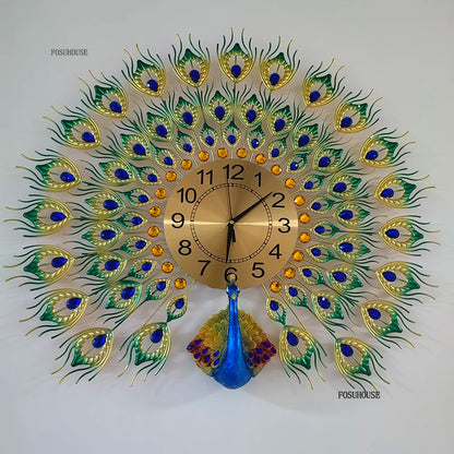 Creative Peacock Wall Clocks European Light Luxury Wall Clocks Home Decor Items Living Room Decoration Home Fashion Wall Clock