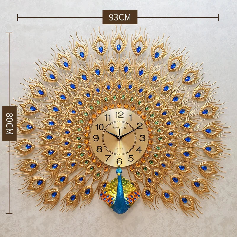 Creative Peacock Wall Clocks European Light Luxury Wall Clocks Home Decor Items Living Room Decoration Home Fashion Wall Clock