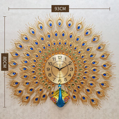Creative Peacock Wall Clocks European Light Luxury Wall Clocks Home Decor Items Living Room Decoration Home Fashion Wall Clock