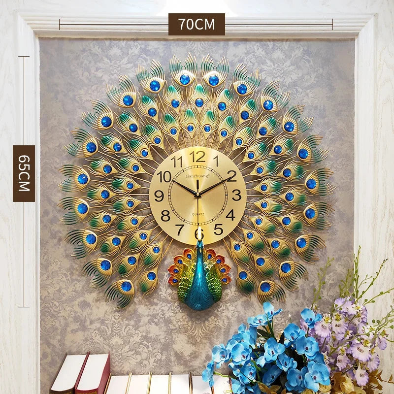 Creative Peacock Wall Clocks European Light Luxury Wall Clocks Home Decor Items Living Room Decoration Home Fashion Wall Clock